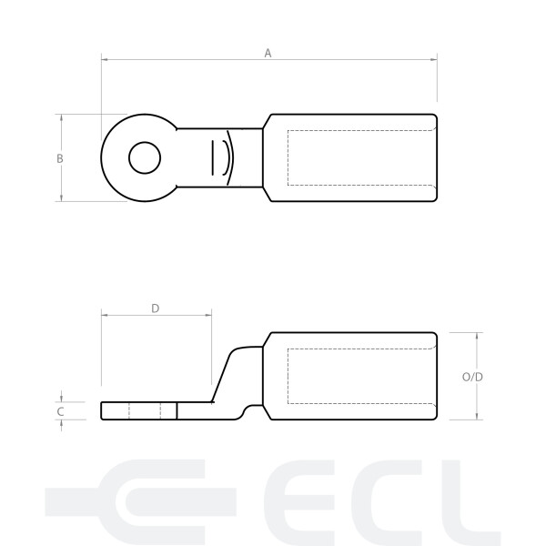 Bimetal Lugs for FlexAL Flexible Aluminium Cable dimensions