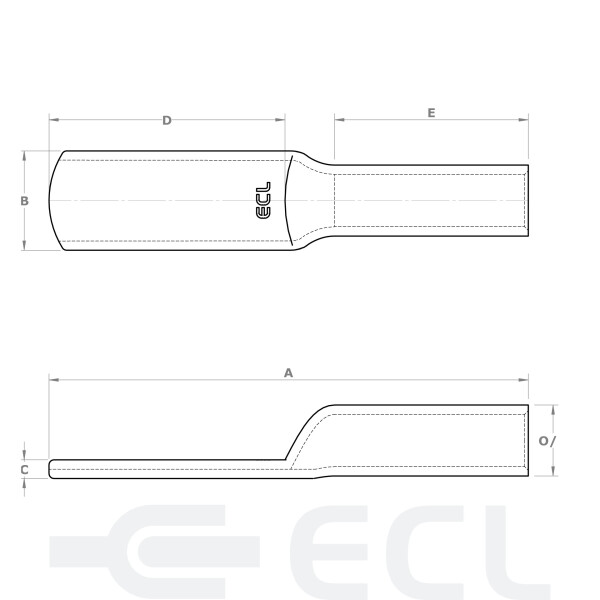 Copper Long Barrel Long Palm Lugs dimensions