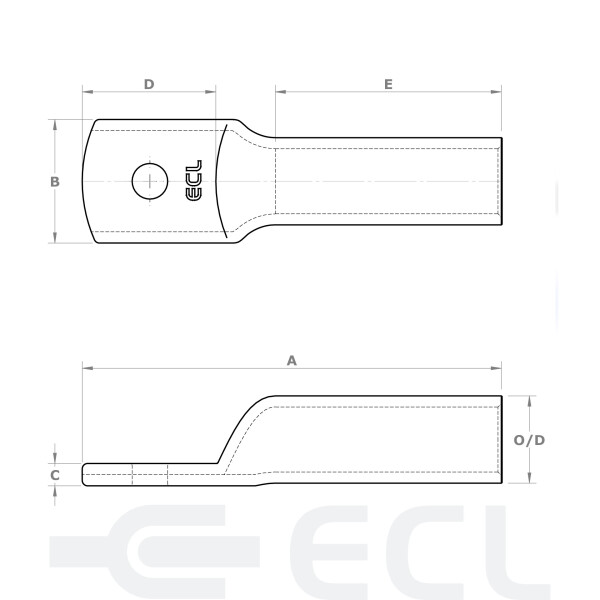 Copper Long Barrel Sealed Lugs dimensions