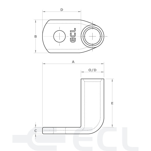 Copper Right Angle Lugs dimensions