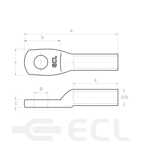 Copper Solid Forged Lugs dimensions