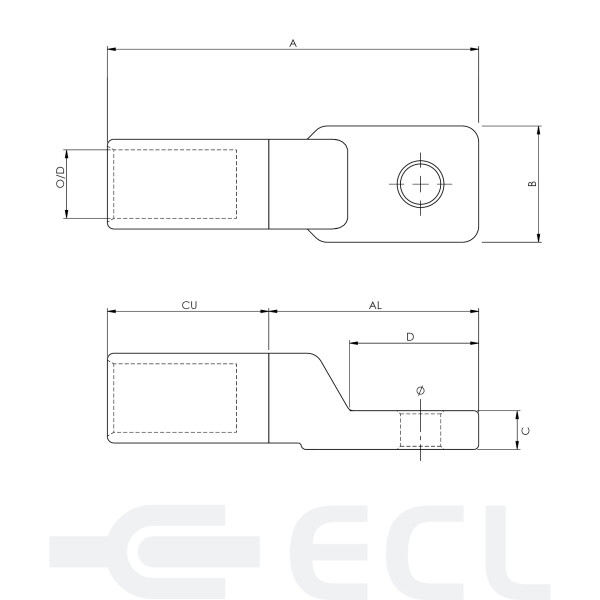 Reverse Bimetal Lugs dimensions